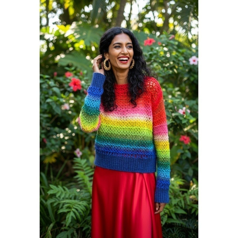 AGR Rainbow Open Knit Mock Neck‎ Loose-knit Sweater Indie Wildchild Designer